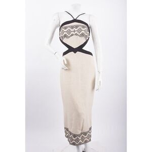 PatBO Womens Embroidery Cut Out Midi Dress Neutral Black Bra 40 US 8 Open Back